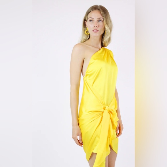 NWT Baobab Marea Luz Yellow One-Shoulder Side-Tie Mini Dress - Sz. L - Picture 6 of 12